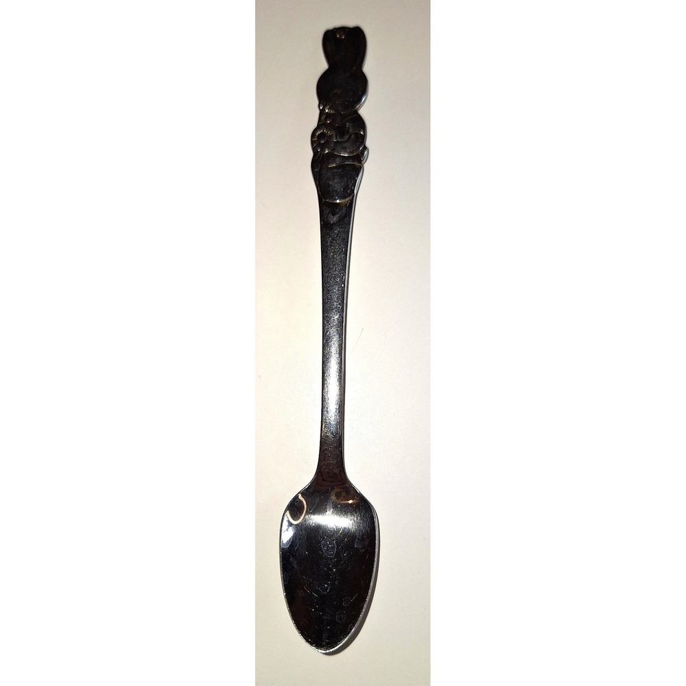 Oneida Community Stainless Baby Spoon Bunny Peter Rabbit Flower Bow Tie Vintage